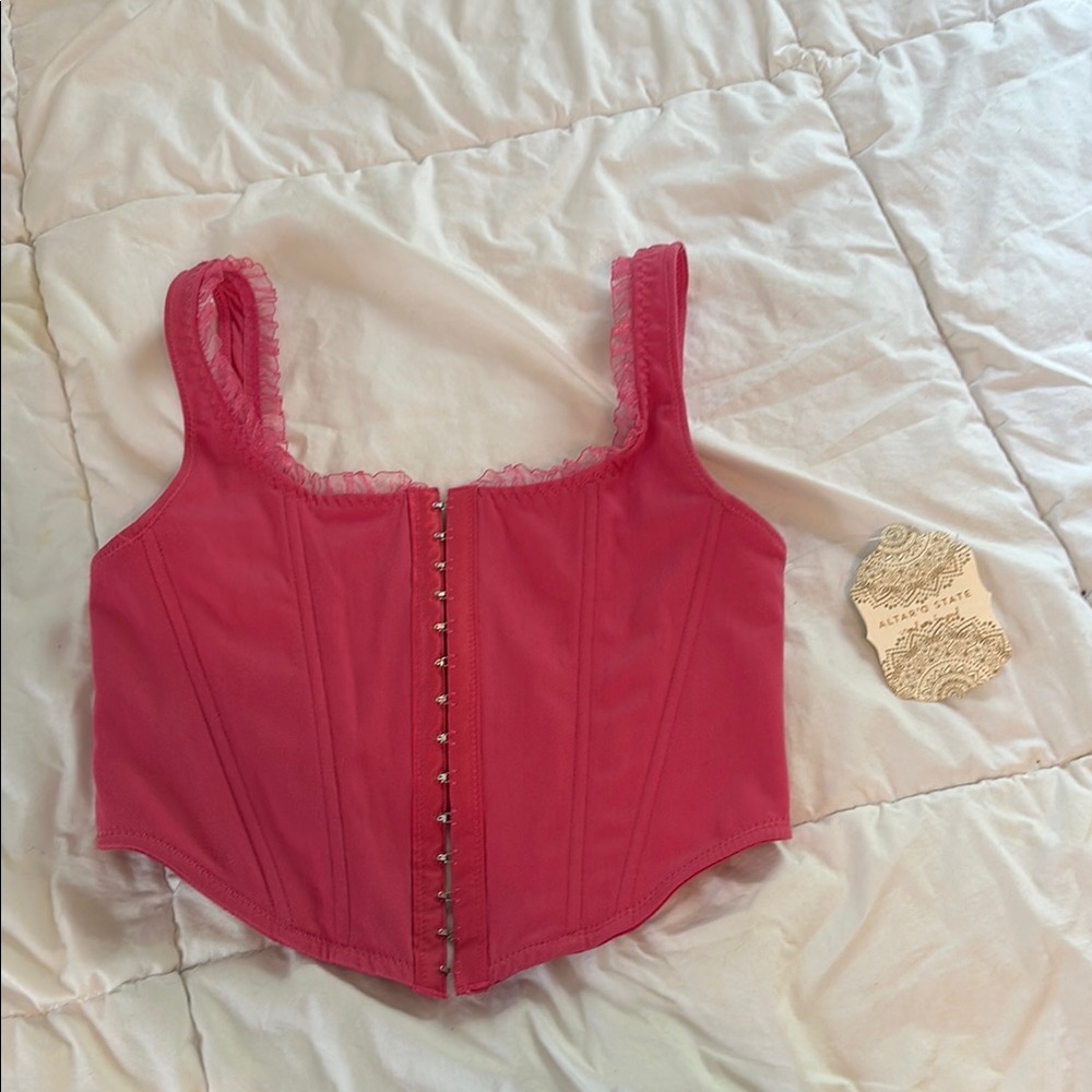 Pink Corset Top with tulle Trim